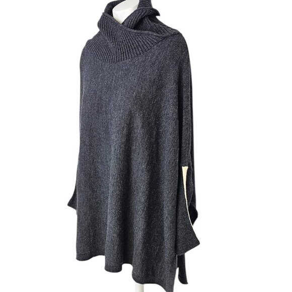 Mersea Womens Newport Turtleneck Poncho Sweater, Side Split, Ribbed, Drop Sleeve - Picture 7 of 9